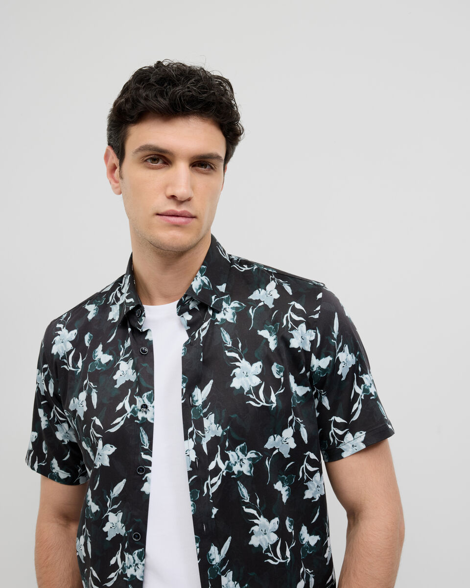 Shadow Floral Short Sleeve Shirt, Black, hi-res